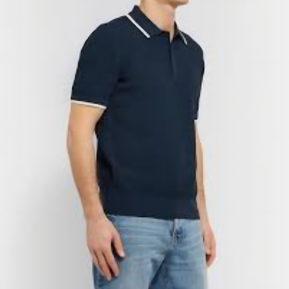 Rag and Bone Edmond Cotton Blend Sweater Polo Shirt Sz M Dark Navy